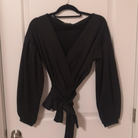 Lantern Sleeve Wrap Blouse - Picture 2 of 2